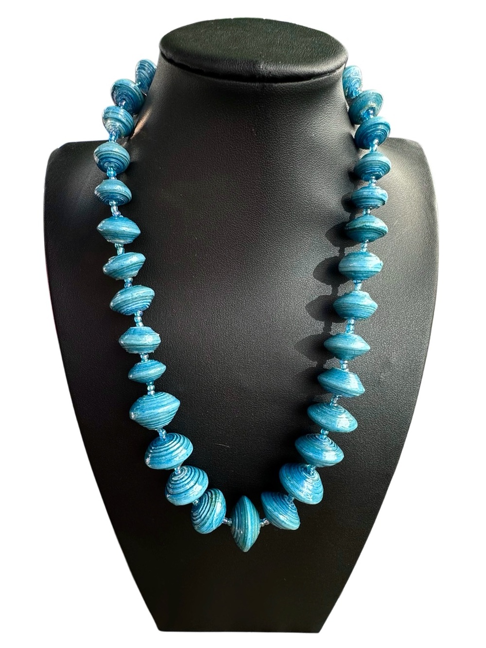 Bead for Life Uganda Blue Paper Bead Statement Necklace 22” Fair Trade Handmade